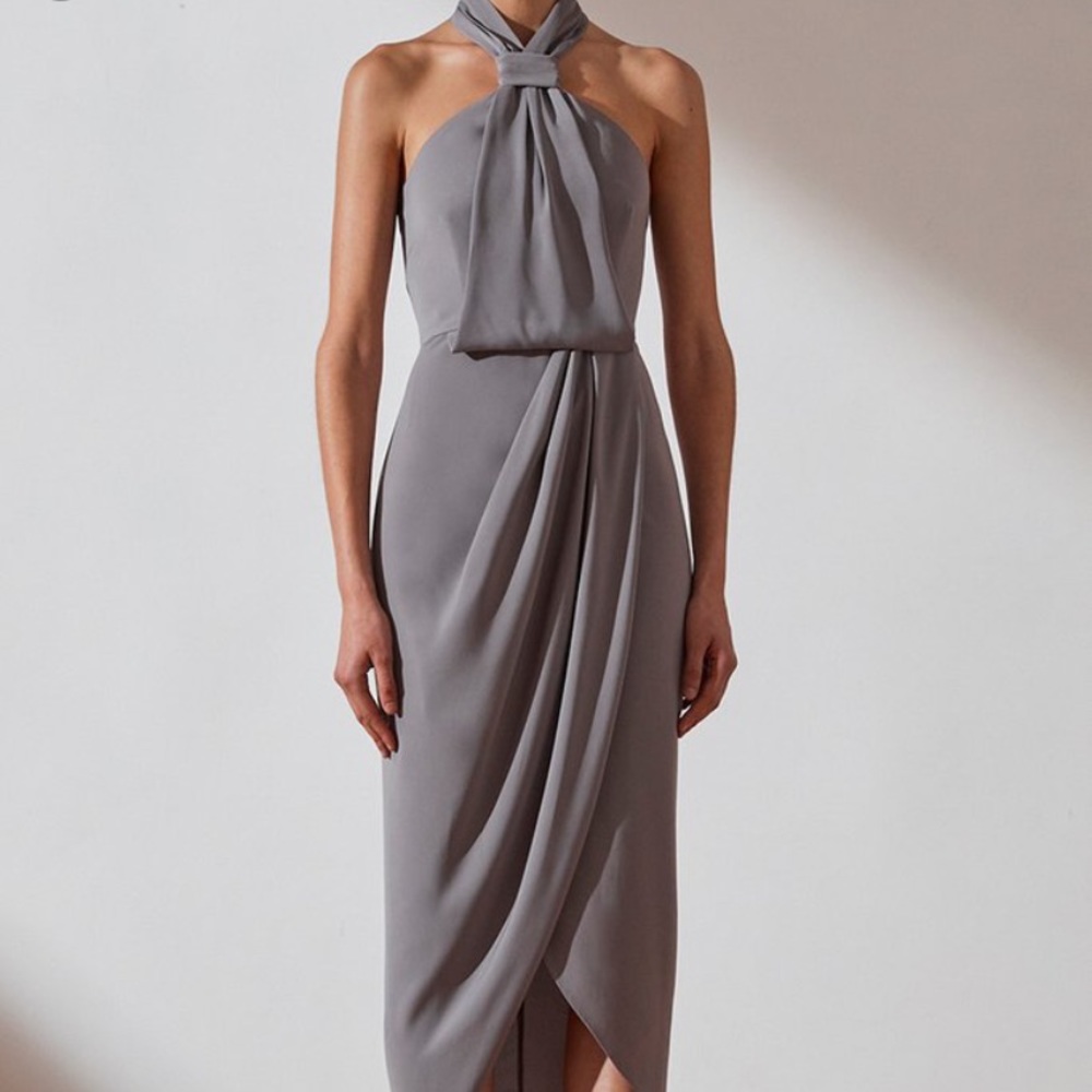 Shona Joy CORE KNOT DRAPED DRESS - GREY